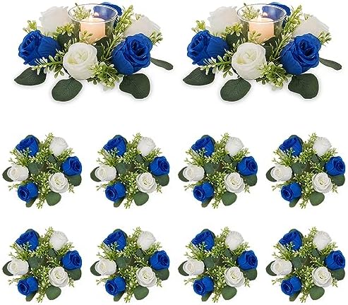 NUPTIO Small Wreath for Table Centerpieces, 9.05 Inch, Royal Blue & White by Nuptio