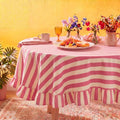 Tudomro Striped Tablecloth, Round, Cedar Rose, Cream, 60'' X 60'' by Tudomro