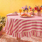 Tudomro Striped Tablecloth, Round, Cedar Rose, Cream, 60'' X 60'' by Tudomro