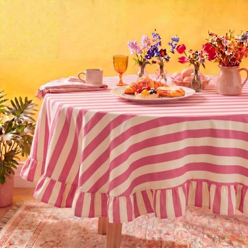 Tudomro Striped Tablecloth, Round, Cedar Rose, Cream, 60'' X 60'' by Tudomro