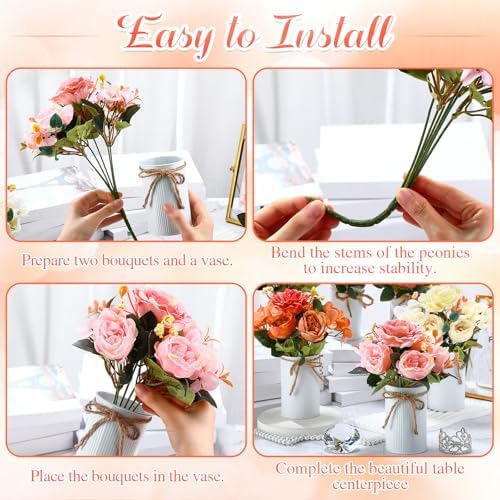 Wavwavw 6 Sets Fall Flowers Table Centerpieces Artificial Peonies with Vase - Image 5