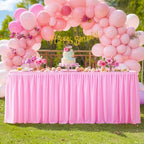 Wish Care Pink Polyester Table Clothes for 8 Foot Rectangle Tables, Wrinkle Free Fitted Table Cover with Pleated Ruffle Table Skirt for Birthday Party Wedding Trade Show Event Display - Image 6