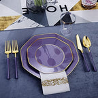 KIRE 140Pcs Purple Plates with Gold Rim - Plastic Plates for Party - Image 5