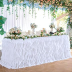Partisky White Tulle Curly Willow Table Skirt for Rectangle Table 9ft, Ruffle Tutu Table Cloth for Wedding,Bridal Shower, Baby Shower,Birthday Party by Partisky