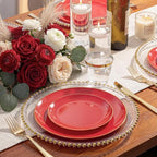 WDF 150Pcs Red Plastic Plates - Red Plates Disposable 25Guest Dinnerware Include 25 Dinner Plate, 25 Dessert Plate, 75 Cutlery & 25 9oz Cups for Wedding/Birthday/Bridal Shower - Image 4