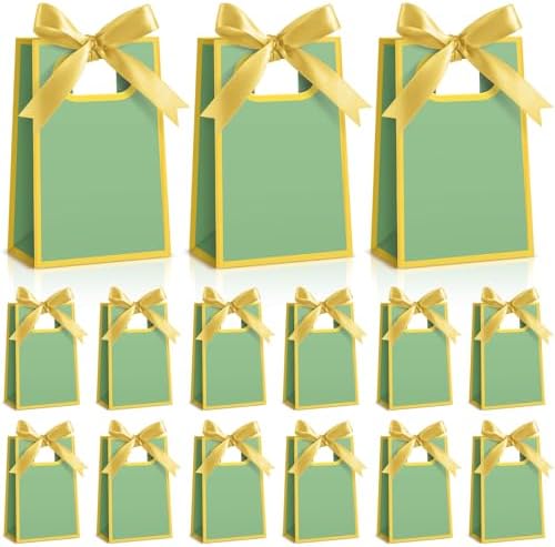 AmazingSpark 50 Pcs Sage Green Gold Mini Gift Bags Bulk 6.3 x 3.9 x 2.8 Inch Party Favors Elegant Small Gift Bags with Handles and Ribbon Bows for Wedding Birthday Bridal Baby Shower Party Favors by Unknown