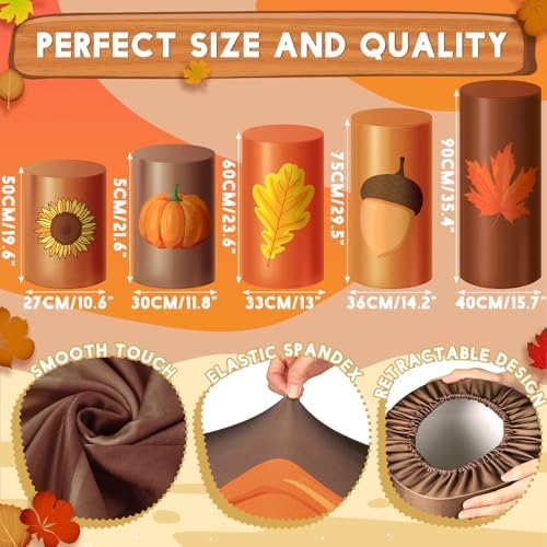 HunnmingRe 5 Pcs Fall Thanksgiving Cylinder Pedestal Stand Covers for Party - Image 3