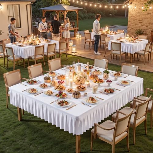 Wish Care White Spandex Tablecloths for 60x60 Inch Square Tables, Stretch Fitted Table Clothes with Pleated Ruffle Skirt for 60” Table, Wrinkle Free and Elastic, for Party Kitchen Home Dining - Image 5