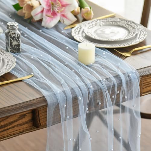 Artoid Mode 10-Pack Pearl Blue Gauze Table Runner 10FT Home Decor by ArtoidMode