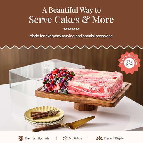 HOMESPHERE Acacia Wood Cake Stand with Lid, 2-in-1 Charcuterie Board, 17x13 - Image 5