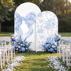 Mindsoft 2 Set Blue Bow Floral Arch Backdrop Cover 7.2ft 6.6ft - Image 6