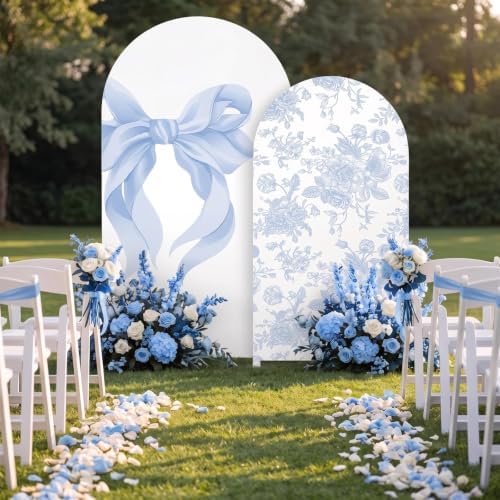 Mindsoft 2 Set Blue Bow Floral Arch Backdrop Cover 7.2ft 6.6ft - Image 6