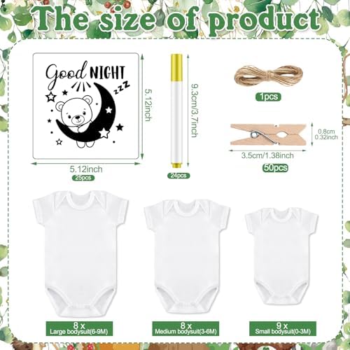 Panitay 126 Pcs Baby Shower DIY Bodysuit Set Bib 25 Blank White Newborn Bodysuit 25 Stencils 24 Marker 1 Sign 50 Pins(Woodland Animals) - Image 4