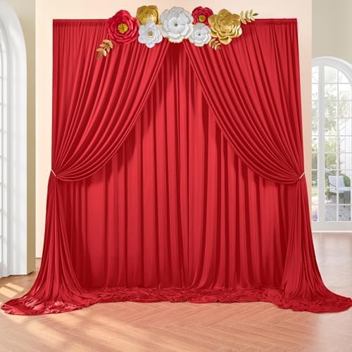 40ft×8ft Red Wrinkle Free Backdrop Curtains for Parties, 8 Panels 5×8ft Soft Silky Photo Backdrop Drapes for Wedding Birthday Party Baby Shower Mother's Day Red Themed Party Photography - Image 2