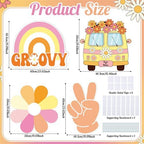 4 Pcs 24 Inch Large Hippie Photo Booth Props Retro Groovy Cardboard Cutout Party Decorations Boho Bus Daisy Peace Sign Hand Rainbow Frame Backdrop for 60s 70s Hippie Baby Shower Party Supply - Image 4