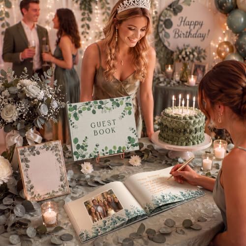 Engrowtic Embroidered Eucalyptus Leaves Wedding Guest Book Linen - Image 5