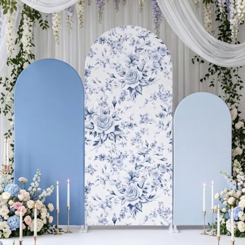 3 Set Arch Backdrop Covers 4ft 5ft 6ft Arch Covers Blue Floral by Hillsuren