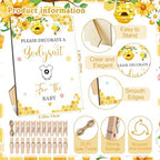 Panitay 126 Pcs Baby Shower DIY Bodysuit Set Bib 25 Blank White Newborn Bodysuit 25 Stencils 24 Marker 1 Sign 50 Pins(Bee) - Image 3