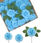Artificial Flowers Realistic Roses, Real Looking Fake Roses with Stem for DIY Wedding Bouquets Centerpieces Bridal Shower Party Home Romantic Decorations (Light Blue, Regular 3" - 200pcs) by BringmoreJoyinyourlife