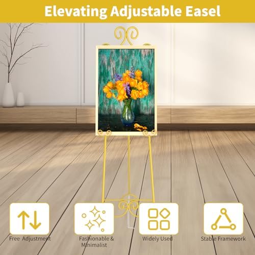 58" H Gold Easel Stand, Adjustable Metal Floor Wedding Sign Display Holder - Image 4