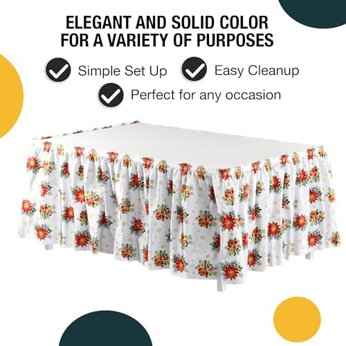 Exquisite Ruffle Table Skirt Holiday 48 Pack 14 Ft Long Table Skirts for Rectangle Tables 6ft Plus or Round Tables Skirts with Adhesive Strip for Gender Reveal Decor & Happy Birthday Parties - Image 2