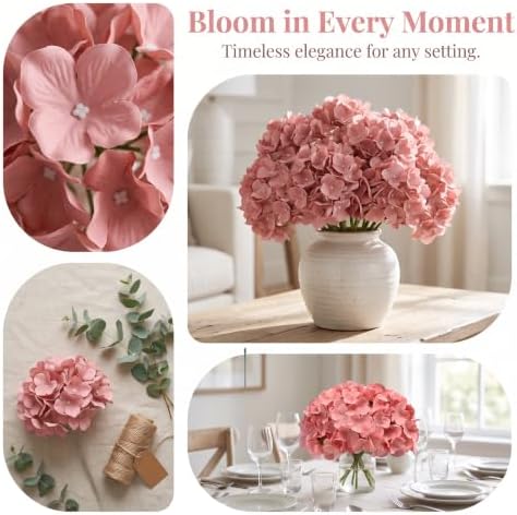 AVIVIHO 65pcs Fake Flowers Dusty Rose Hydrangea Artificial Flowers Bulk (Not Squished, No Steaming Need) Silk Flowers with Stems for Wedding Decor,Home,Baby Shower,Table Centerpieces Decoration - Image 3