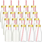 Yinkin 20 Sets Plastic Milk Bottles with Straws Bulk Reusable Beverage Containers for Birthday Baby Shower Party with Metal Lids Straws for Milk Juice Smoothies (8 oz,Gold Lid) by Yinkin