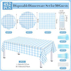 Funnymoom 452 Pcs Blue Gingham Party Supplies for 50 Guests Include White and Blue Checkered Paper Plates Napkins Cups Tablecloth Cutlery Straws for Birthday Baby Shower Wedding Party Decorations - Image 3
