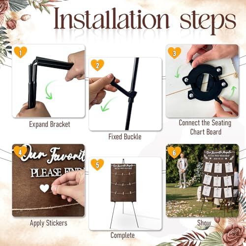 OurWarm Wooden Seating Chart for Wedding Reception Display 23.6x15.7 Inch - Image 4