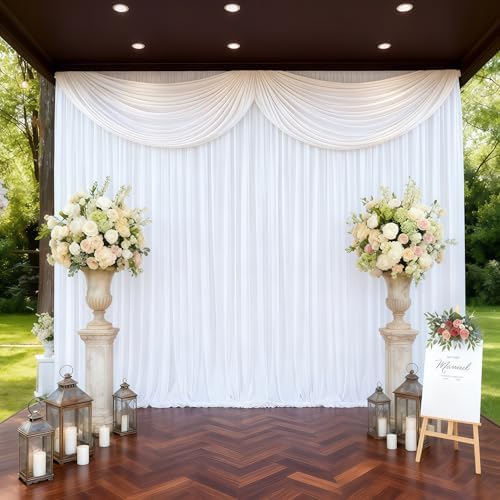 30x10ft White Backdrop Curtain Panels for Parties - Wrinkle Free Polyester Photo Curtain Backdrop Wedding Back Drop Fabric Drapes for Party Decorations Background for Photography - Image 2