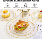 Ciaell 150PCS Clear Gold Plastic Plates - Disposable Gold Rim Plates include 25Dinner Plate, 25Dessert Plate, 25Forks, 25Knives, 25Spoons, 25Cups for Wedding & Party (Pack of 2) - Image 4