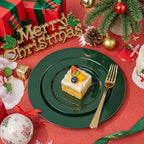 FLOWERCAT 200PCS Dark Green Plastic Plates Disposable Plates for Party - Heavy Duty Plastic Plates - 10" &7" Plate for 100 Guests New Year Parties and Events - Image 4
