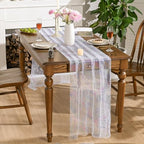 Artoid Mode 10PCS Colorful Gold Gauze Table Runner 120 Inch 10FT, Glitter Metallic Foil Sheer Dining Wedding Anniversary Holiday Birthday Table Decor for Home Party - Image 4