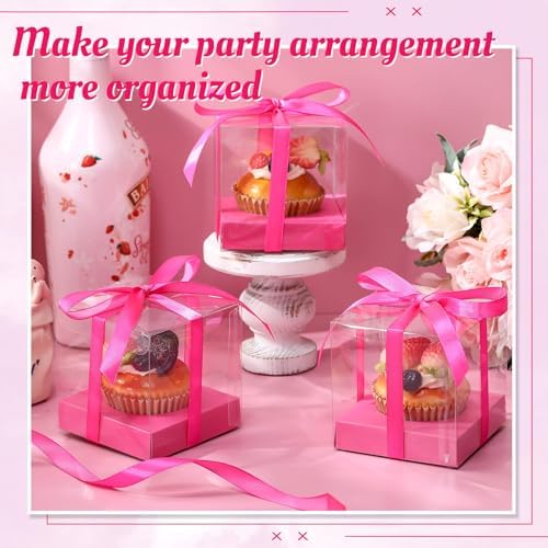 Thenshop 50 Pcs Clear Cupcake Boxes Individual 3.5 Inch, Hot Pink - Image 5