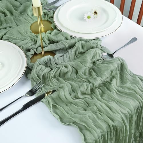 6 Pack Sage Green Cheesecloth Table Runner 10Ft 23 x 120 Inch - Image 6