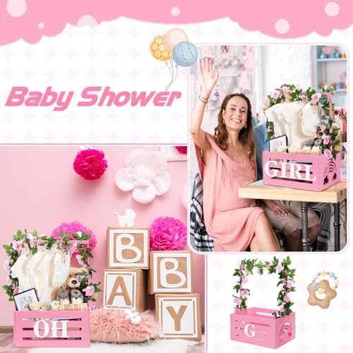 Yerliker Baby Shower Crate Closet with 26 Letters Garland, Pink - Image 6