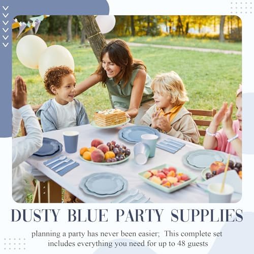 336 Pcs Dusty Blue Gradient Disposable Dinnerware Sets for 48 Guests, Blue Party Supplies Include Paper Plates, Cups, Napkins and Plastic Cutlery for Wedding, Birthday, Baby Shower Party - Image 3