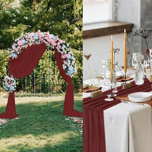 12 Pack Wine Red Table Runner 10ft Romantic Chiffon Table Runner for Wedding Baby Shower and Birthday Party Cake Table Decorations(120 x 12 in) - Image 5
