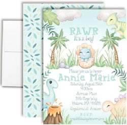 Custom Baby Shower Invites Blue Dinosaur Invitation for Boys, Pack of 20 5x7 Personalized Dinosaur Invites with Envelopes - Unique Dinosaurs Baby Shower Cards by AmandaCreation by AmandaCreation