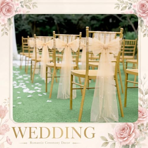 VitalCozy 50 Pack Light Brown Pearls Chair Sashes with Bows Wedding Decor - Image 5