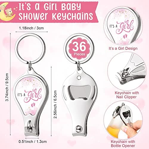 Wesiti 36 Sets Baby Shower Favor for Guests Girl Keychain with Nail Clipper and Bottle Opener Thank You Tag Card Organza Bag - Image 2