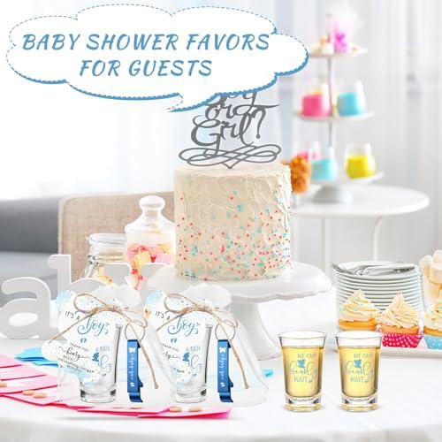 50 Sets Baby Shower Favors Shot Glasses Keychain Gifts, Bear, Blue - Image 6
