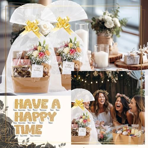 Funnymoom 24 Pcs Wedding Basket for Gifts Empty Brown Gift Basket Empty to Fill with Handle, Transparent Bag and Bow for Wedding Party Favor Supplies, 9.8 x 6.5 x 4.3'' - Image 6