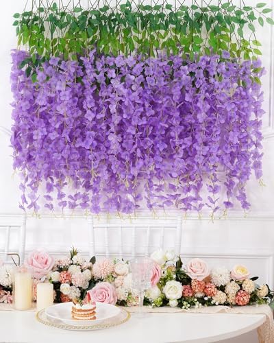 Waipfaru 40 Pack Purple Wisteria Hanging Flowers, Fake Hanging Flowers for Decoration, Artificial Flowers,Vines for Bedroom,Flower Garland for Home,Party,Garden, Wall,Wedding Decoration(3.6 Ft/Pcs) - Image 6