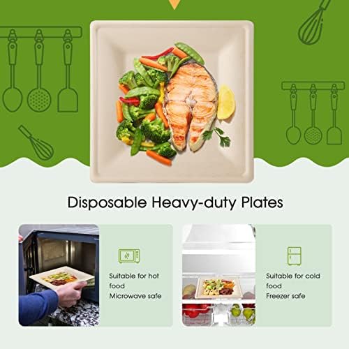 ECOLipak 100 Piecs Compostable Square Paper Plates, 10 inch, Nature - Image 4