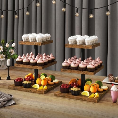 IBUYKE Cupcake Stand,Set of 2,Square Dessert Display Stand,Brown TLJ014H-2 - Image 6