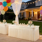 Champagne Table Cloth for 6 Foot Rectangle Tables Fitted Stretch Spandex Table Cover with Skirt 6ft Baby Shower Birthday Party Banquet Ruffle Tablecloth Wedding Table Cloths Desk Skirt, 6 Pack - Image 5