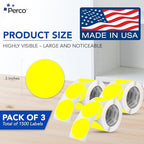Perco Neon Yellow Perforated Round Circle Dot Sticker 3-Inch Labels — 3 Rolls, 1,500 Stickers - Price Signs, Alerts, Notes & Warning Labels, High Visibility - Made in USA - Image 2