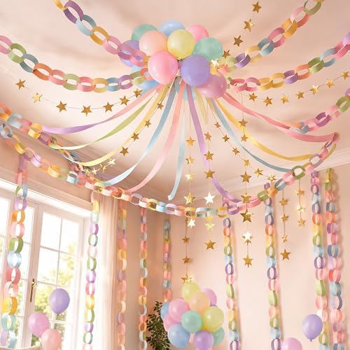 Gleebixi Pastel Birthday Decorations Kit with Paper Chain Garland by Gleebixi
