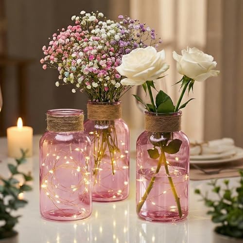 Mason Jars for Centerpiece Glass Flower Bud Vase Pink Vases, 6 Pc - Image 5